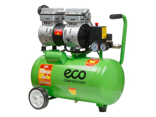 Компрессор ECO AE-25-OF1 безмасляный (140 л/мин, 8 атм, коаксиальный, безмасляный, ресив. 24 л, 220 В, 0,8 кВт)
