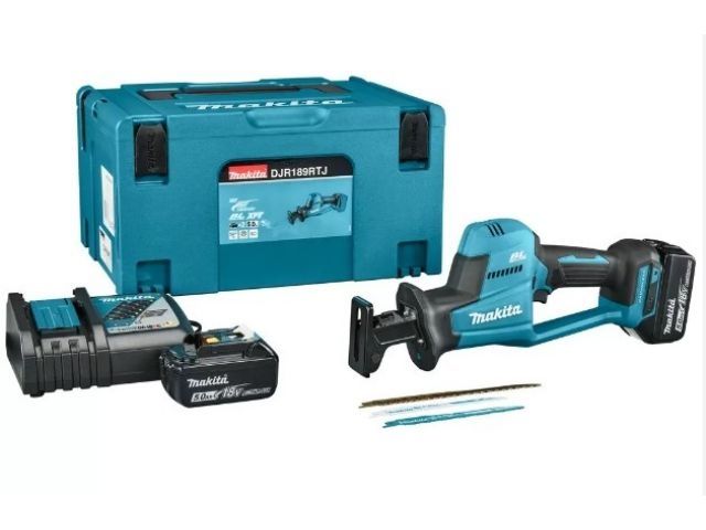 Аккум. сабельная пила MAKITA DJR189RTJ в кейсе (18.0 В, 2 акк., 5.0 А/ч, Li-Ion, дерево до 255 мм, металл до 130 мм) Аккум. сабельная пила MAKITA DJR189RTJ в кейсе (18.0 В, 2 акк., 5.0 А/ч, Li-Ion, дерево до 255 мм, металл до 130 мм)