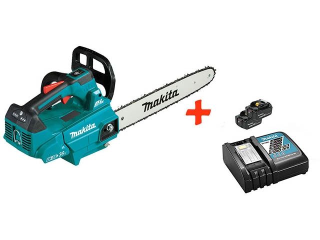 Аккум. пила цепная MAKITA DUC 356 Z шина 35 см (14"), 3/8,1.1 мм + АКЦИЯ (2 аккумулятора и зарядное) (18+18 В, набор 191L74-5  BL 1850 B 5.0 А/ч, Li-I